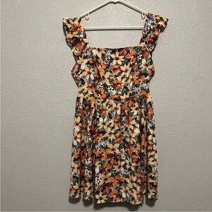 NWT Shein Frenchy Floral Square Neckline Ruffle Sleeve Tie Back Dress Size Large
